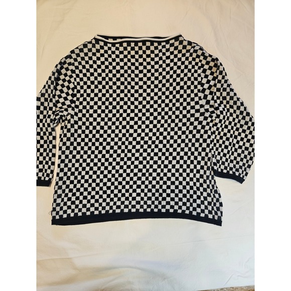 Emporio Armani Womens Black n White Checkerboard Sweater Boat Neck‎ 3/4 Sleeve M - Picture 4 of 4